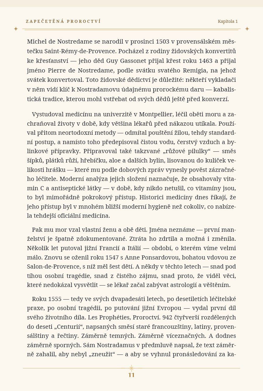 Ukázka textové strany z kapitoly o Nostradamovi